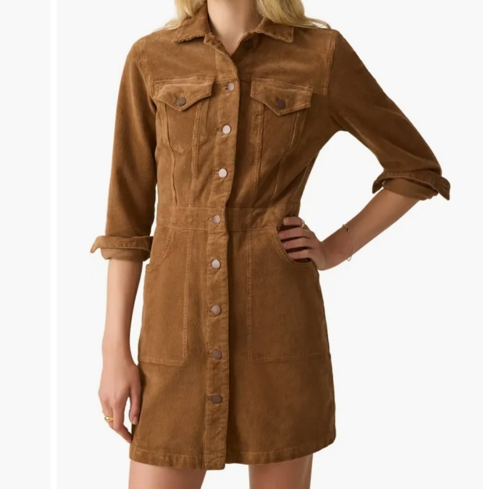 Faherty Stretch Cord Michelle Long Sleeve Button Up Shirt Dress Size 0 - Picture 3 of 11